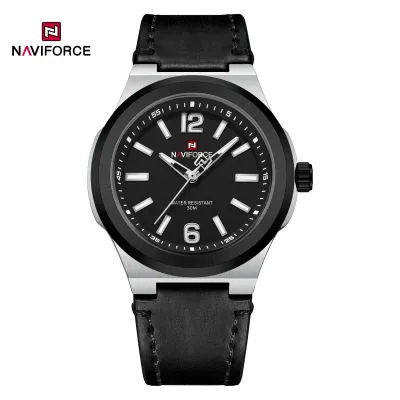 NAVIFORCE 9233 Classic Quartz Leather Men's Wristwatches Casual Wild Man Clock 30m Waterproof Male Watches with Seiko Movement - Silver Black Black